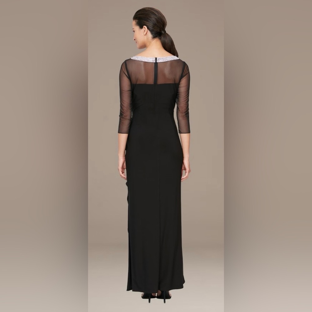Alex Evenings Black Side Ruched Long Dress 18W with Embellished Silver Neckline - Picture 9 of 10